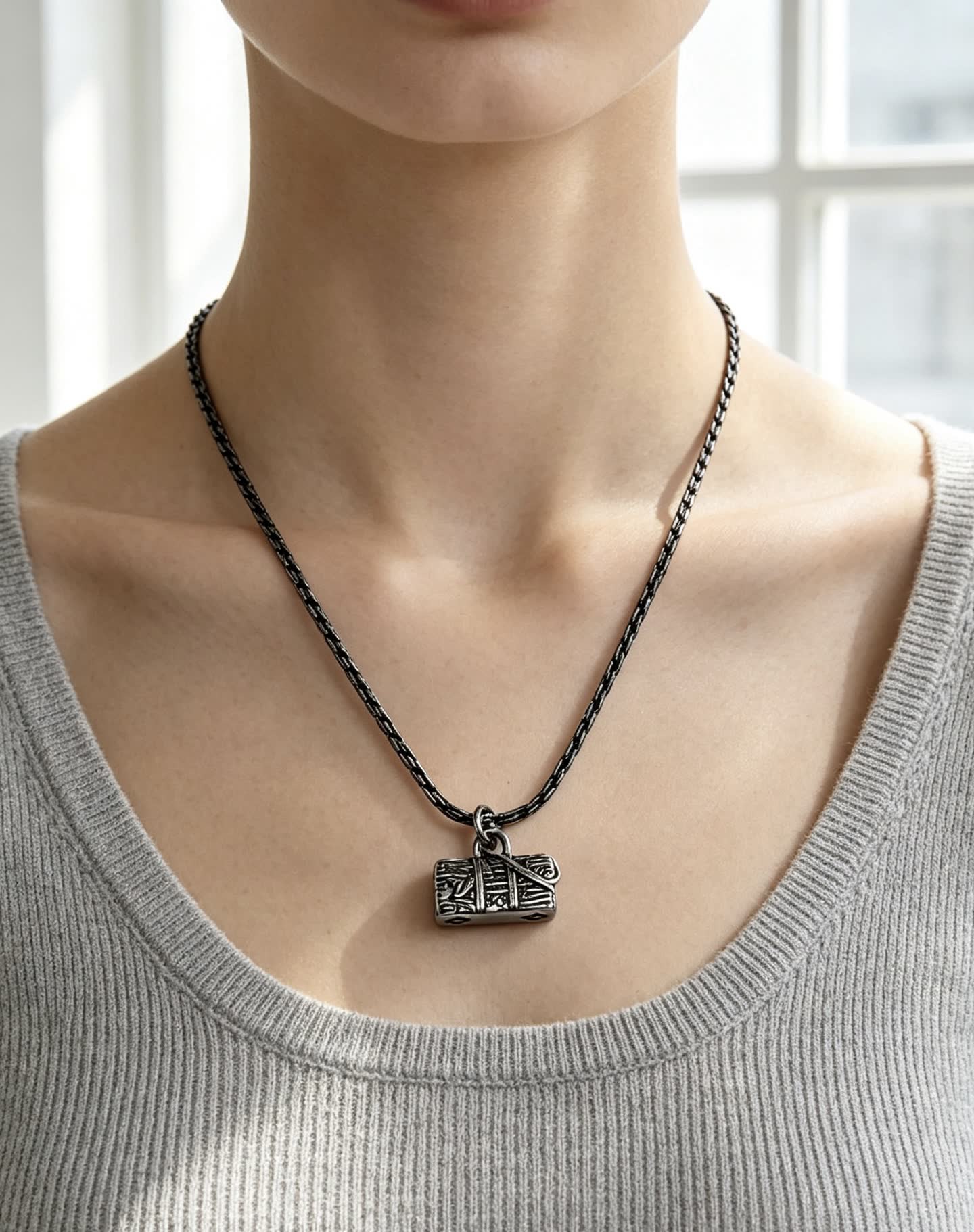Louis Vuitton Silver Chain Necklace with Lock Charm